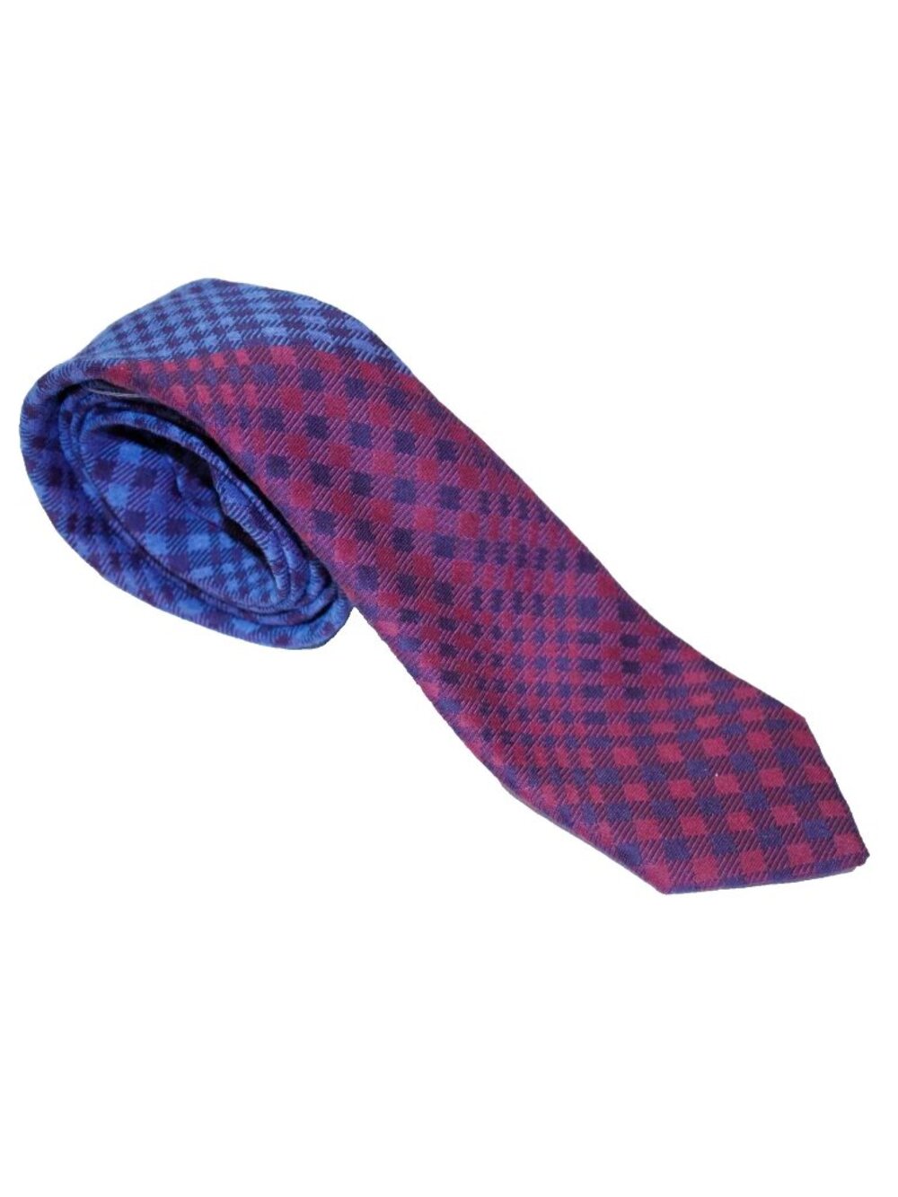 DUCHAMP LONDON Burgundy Blue CHECKS Woven SUIT TIE